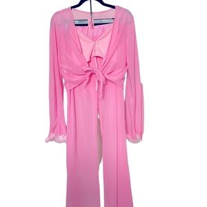 Cute! 4 piece pink fur lingerie/lounge set